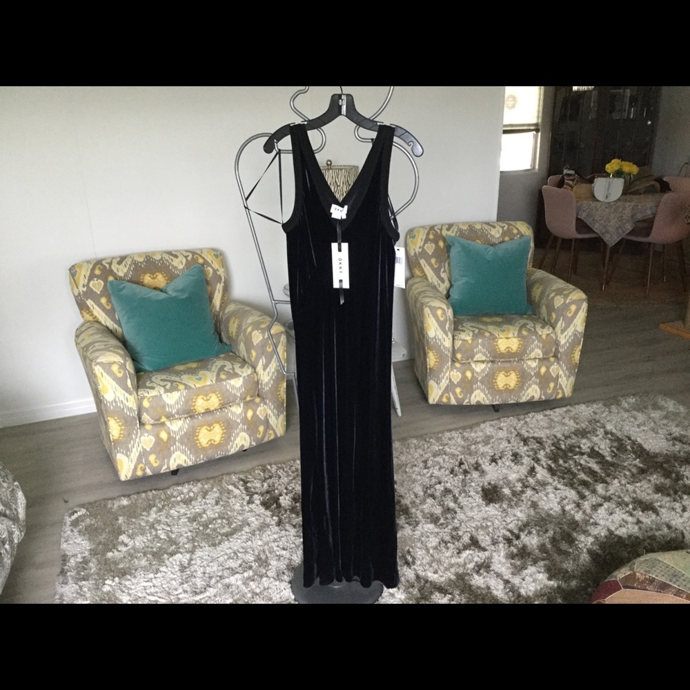 DNKY royal blue velvet maxi dress